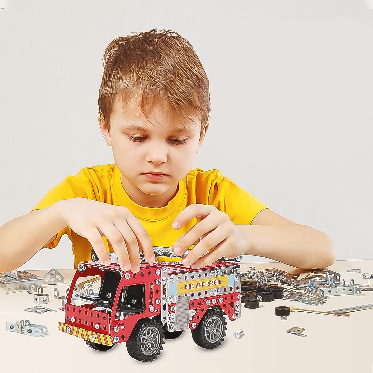 Metal Fire Engine DIY Assembly Toy for Children