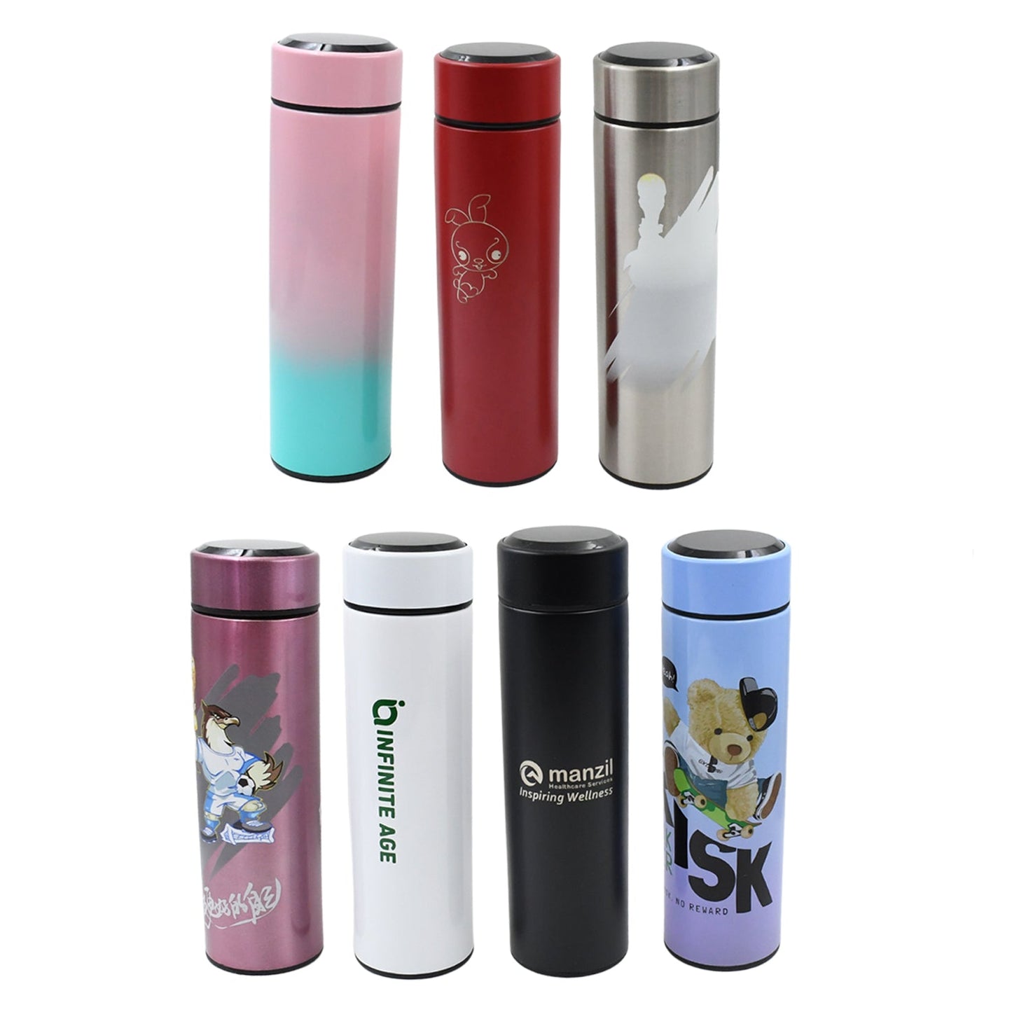 Printed Smart Vacuum Insulated Water Bottle with LED Temperature Display (1 Pc / 500 ML Approx / Multicolor / Mix Design )