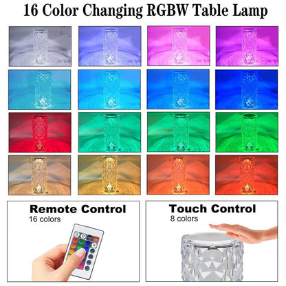 Crystal Touch Night Light (16 Colors) - Rose Diamond Table Lamp with Remote Control, USB Table Lamp, Romantic Date Lighting Decor for Festival, Bedroom, Dining Room