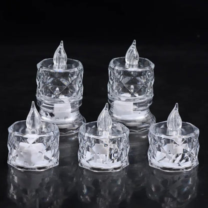 12 Pcs Flameless and Smokeless Decorative Acrylic Candles Transparent Led Tea Light Candle for Gifting, House, Diwali, Christmas, Festival, Events Decor Candles